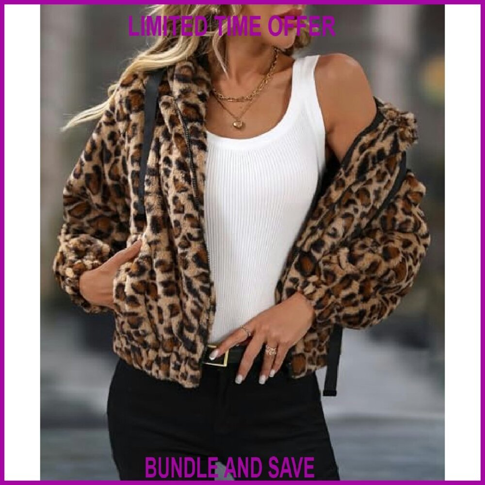 Faux Fur Crop Jacket Hooded Zip Fleece Sherpa Winter Coat - Picture 5 of 6